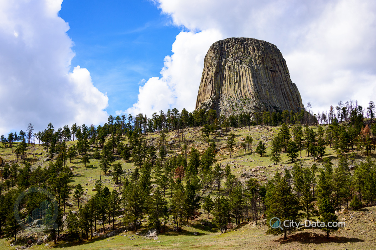 Devils tower with clouds