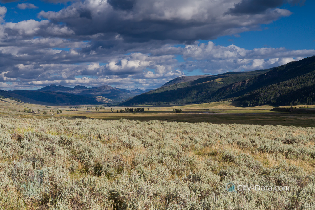 Panorama of lamar valley in yellowstone national park