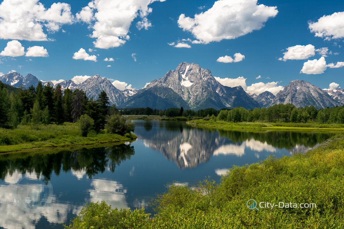 Mount moran from the oxbow bend turnout at grand teton national park 