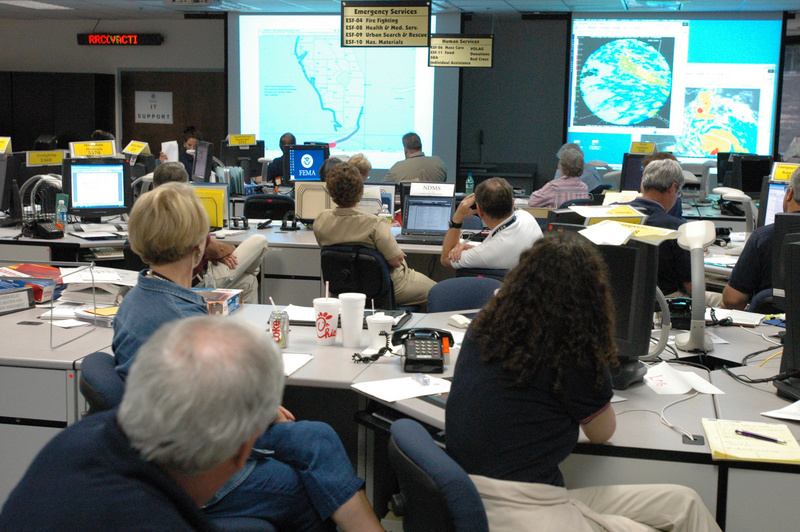 Atlanta: FEMA Region IV staff view information on the screens in the Regional...