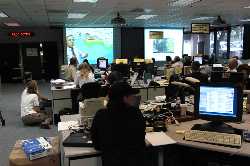 Atlanta: FEMA Region IV staff watch the noon briefing from the National...