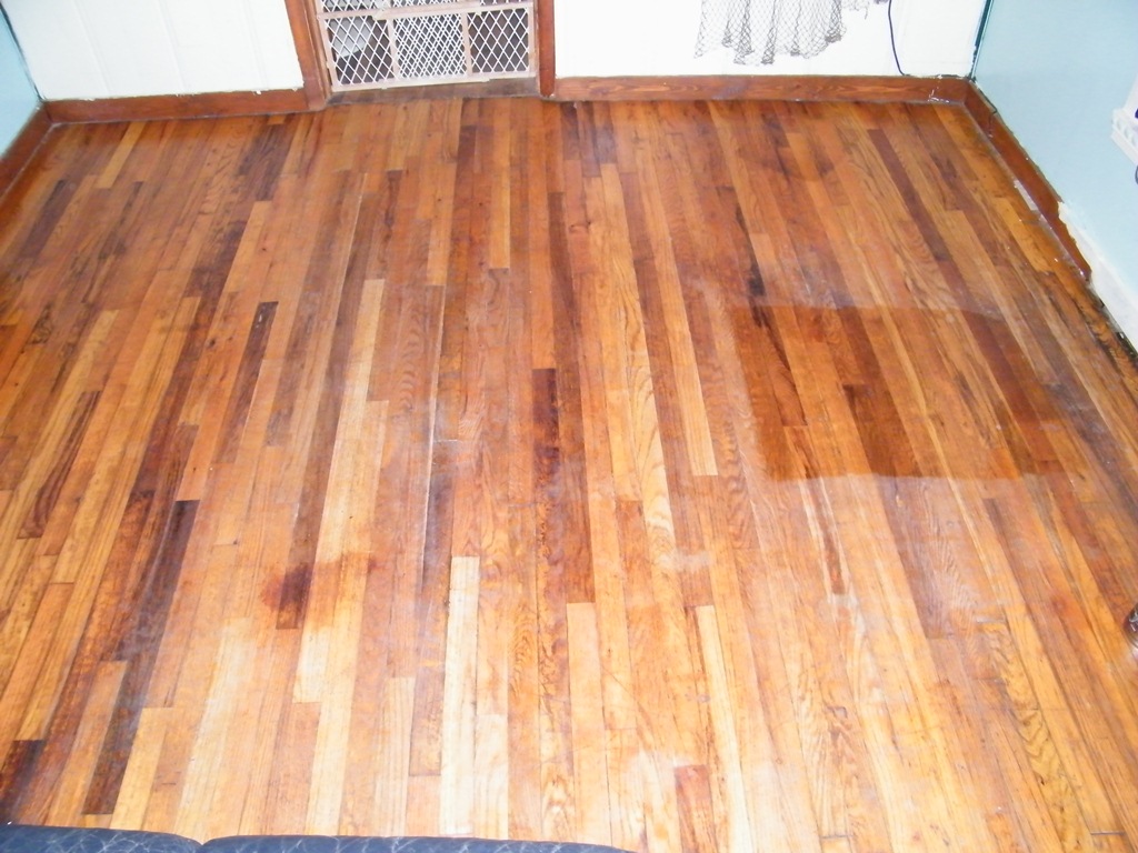 Old hardwood floor refinishing (vacuum, paint, dining room, light