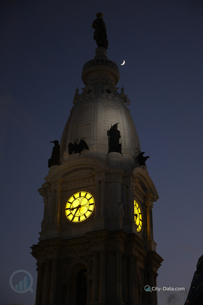 City hall clock tower at night 